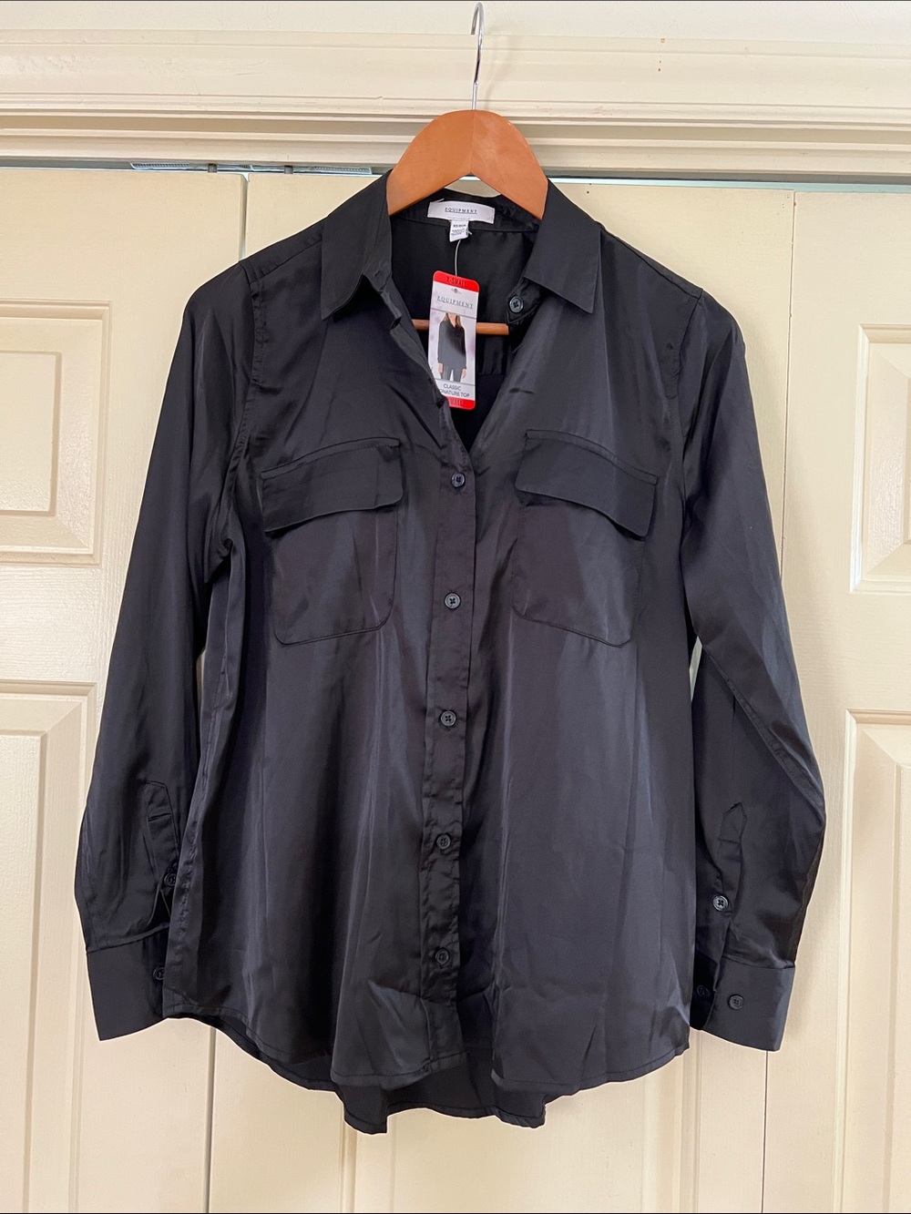 Equipment Black Satin Button-Down Shirt Classic Style Must Have Dress Up or Down